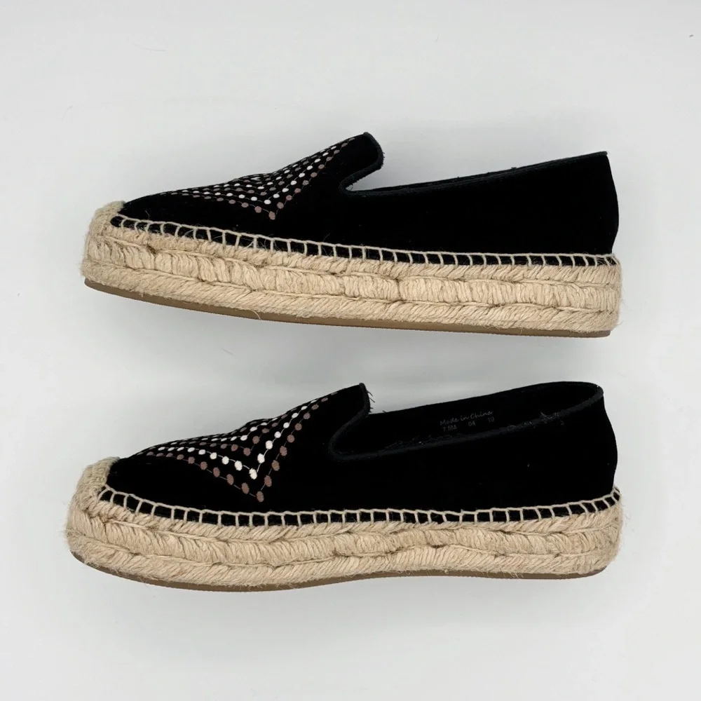 Jack Rogers Black Suede Embroidered Espadrilles Sz 7.5 Summer Classic